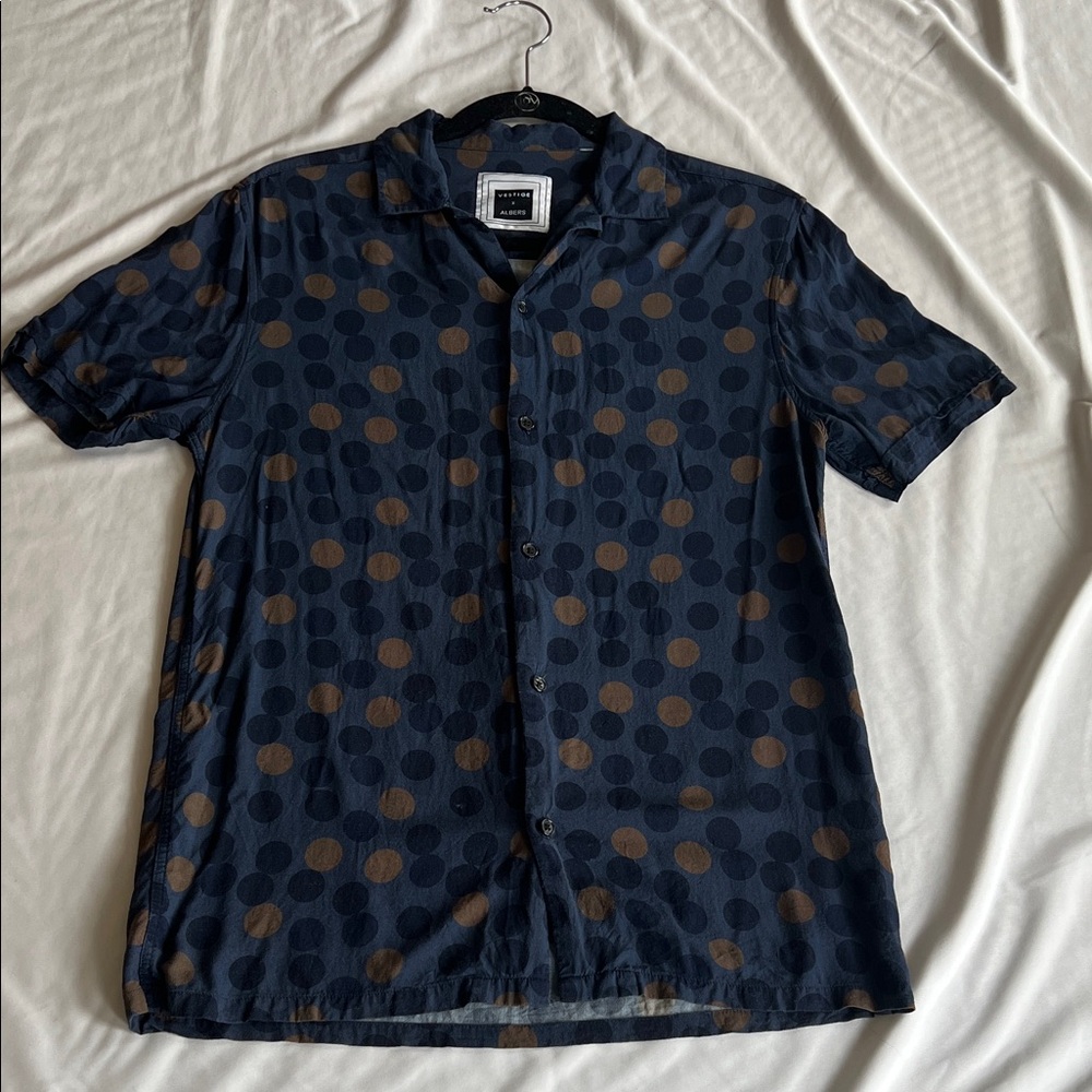 Men's Navy and Brown Polka Dot Shirt